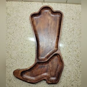 Dolly Parton Cowboy Boot Shape Acacia Wood Serving Charcuterie Tray 14” x 9” NWT